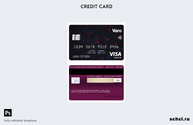 цифровая загрузка шаблона карты Visa для подписи банка Varo в США, Калифорния